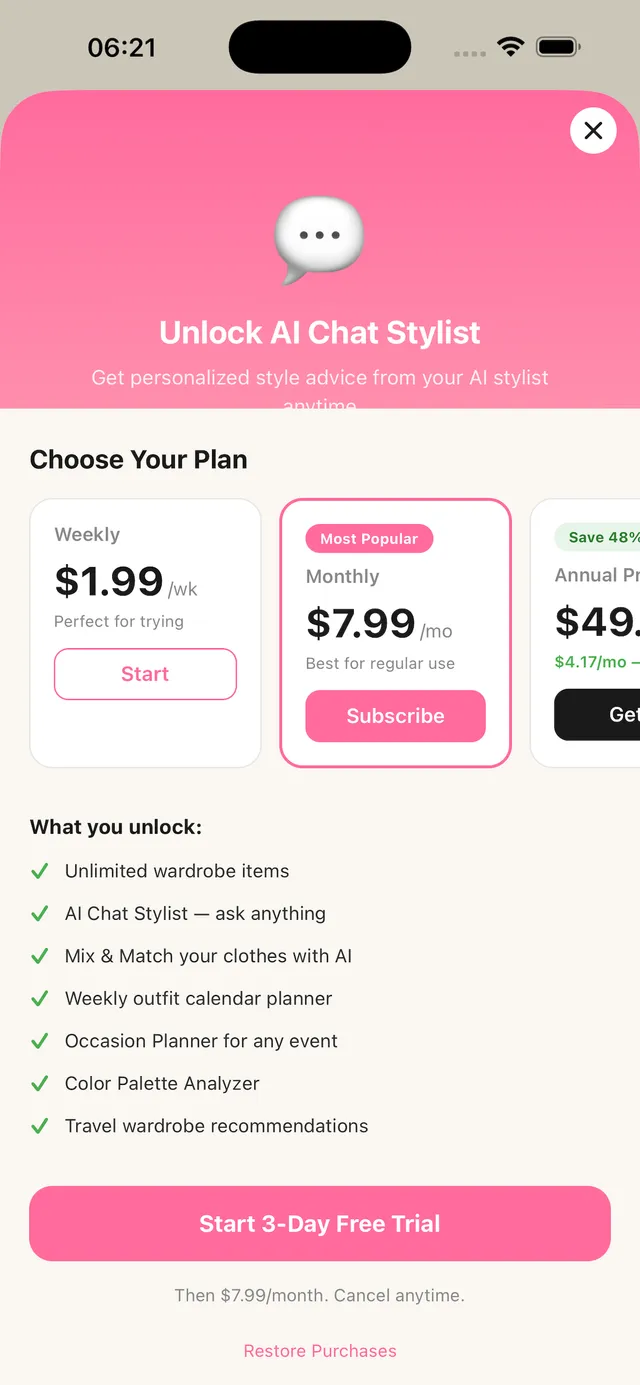 AI Chat Stylist conversation in the Dressed app